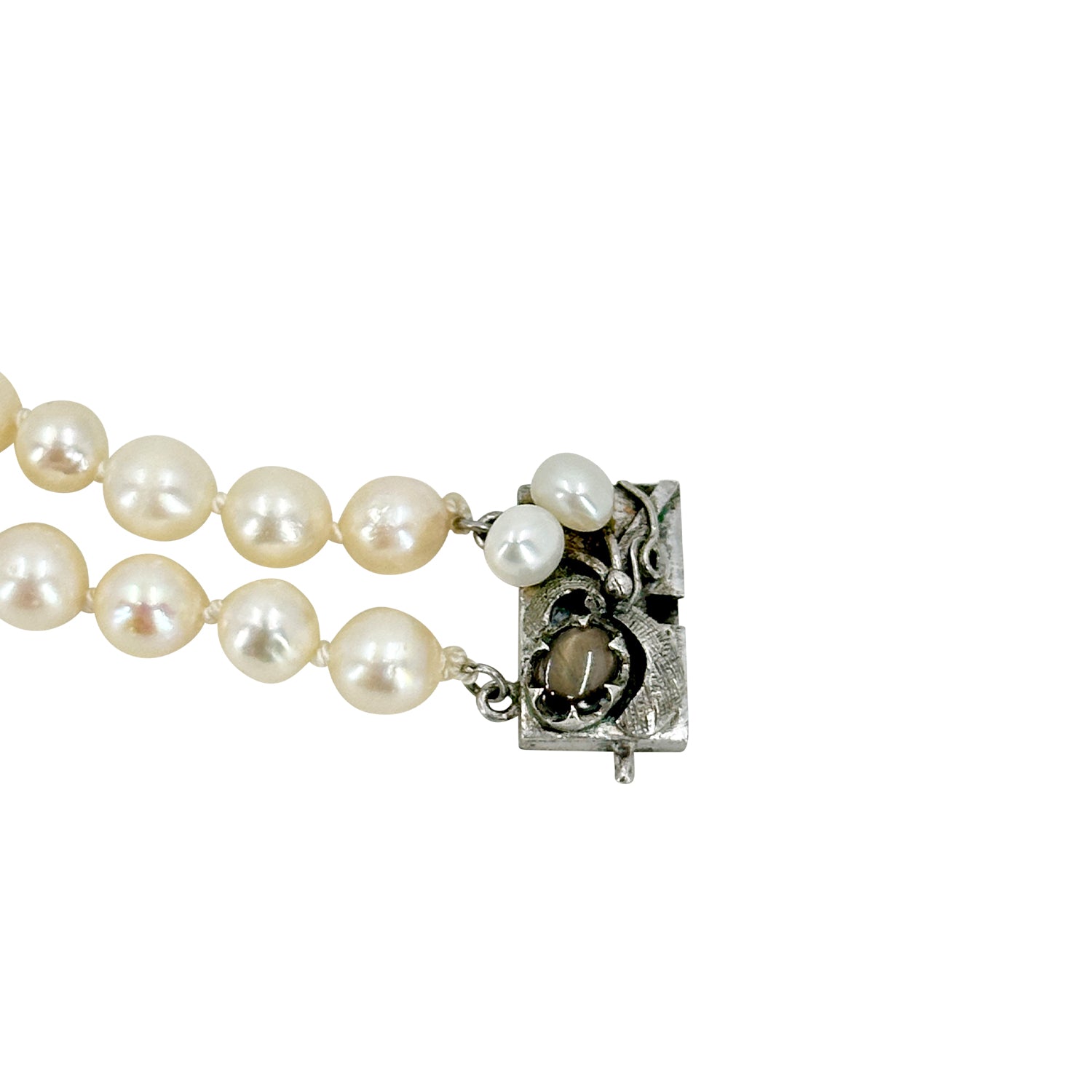 Star Sapphire Double Strand Baroque Japanese Saltwater Akoya Cultured Pearl Vintage Bracelet -Sterling Silver