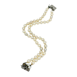 Star Sapphire Double Strand Baroque Japanese Saltwater Akoya Cultured Pearl Vintage Bracelet -Sterling Silver