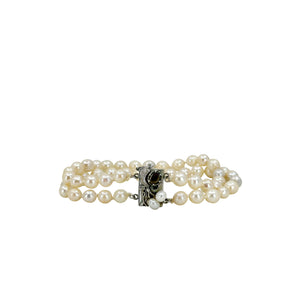 Star Sapphire Double Strand Baroque Japanese Saltwater Akoya Cultured Pearl Vintage Bracelet -Sterling Silver