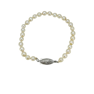 Engraved Semi Baroque Vintage Japanese Saltwater Akoya Cultured Pearl Bracelet- Sterling Silver