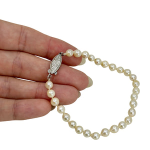 Engraved Semi Baroque Vintage Japanese Saltwater Akoya Cultured Pearl Bracelet- Sterling Silver