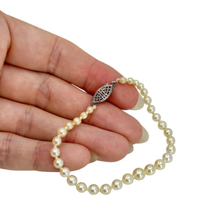 Petite Graduated Vintage Japanese Saltwater Akoya Cultured Pearl Bracelet- Sterling Silver