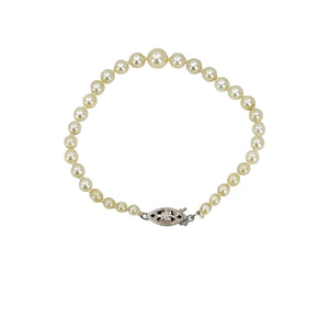 Vintage Floral Petite Graduated Japanese Saltwater Akoya Cultured Pearl Bracelet- Sterling Silver