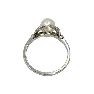 Vintage Mikimoto Leaf Solitaire Japanese Saltwater Akoya Cultured Pearl Ring- Sterling Silver Sz 6