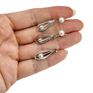 Vintage Akoya Saltwater Cultured Cadged Pearl Screwback Earrings Pendant Set- Sterling Silver