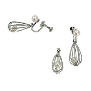 Vintage Akoya Saltwater Cultured Cadged Pearl Screwback Earrings Pendant Set- Sterling Silver