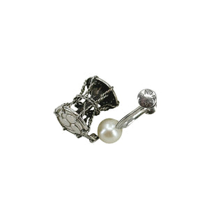 Japanese Tsuzumi Drum Akoya Saltwater Cultured Pearl Screwback Vintage Earrings- Sterling Silver