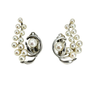 Climber Large Clip Japanese Saltwater Akoya Cultured Pearl Vintage Earrings- Sterling Silver