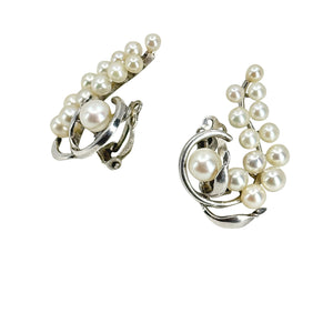 Climber Large Clip Japanese Saltwater Akoya Cultured Pearl Vintage Earrings- Sterling Silver
