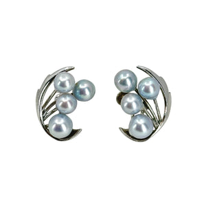 Vintage Blue Cluster Baroque Japanese Akoya Saltwater Cultured Pearl Screwback Earrings- Sterling Silver
