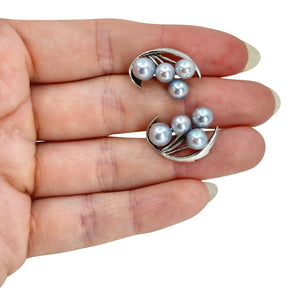 Vintage Blue Cluster Baroque Japanese Akoya Saltwater Cultured Pearl Screwback Earrings- Sterling Silver