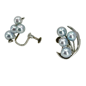 Vintage Blue Cluster Baroque Japanese Akoya Saltwater Cultured Pearl Screwback Earrings- Sterling Silver