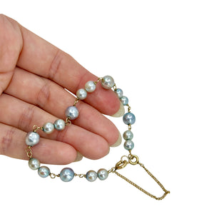 Baroque Blue Japanese Saltwater Akoya Cultured Pearl Link Station Bracelet- Yellow Gold Filled