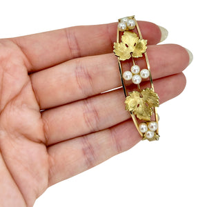 Vintage Grape Japanese Saltwater Akoya Cultured Pearl Vintage Hinged Bangle Bracelet- Yellow Gold Filled