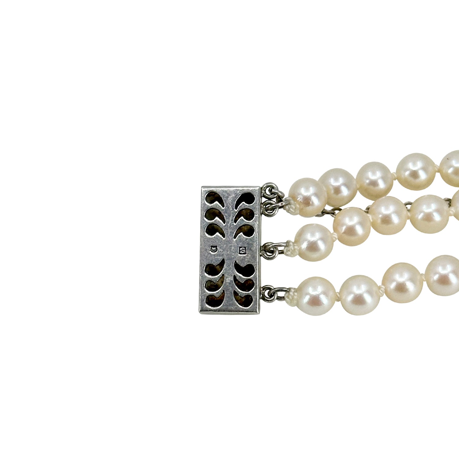 Vintage Mikimoto Three Strand Mid-Century Cultured Japanese Akoya Pearl Bracelet- Sterling Silver