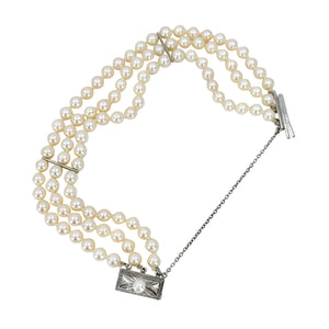 Vintage Mikimoto Three Strand Mid-Century Cultured Japanese Akoya Pearl Bracelet- Sterling Silver