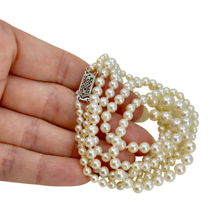 Akoya Double Strand Graduated Filigree Japanese Saltwater Cultured Akoya Pearl Vintage Necklace - 14K White Gold 20 & 21 Inc