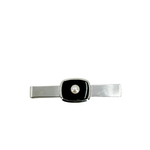Vintage Black Onyx Mid Century Men's Japanese Saltwater Akoya Cultured Pearl Tie Bar- Sterling Silver