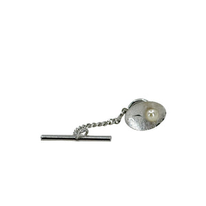 Designer Hickok Mid-Century Modern Japanese Saltwater Akoya Cultured Pearl Brushed Tie Tac- Sterling Silver