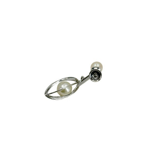 Vintage Cadge Dangle Japan Akoya Saltwater Cultured Pearl Screwback Earrings- Sterling Silver