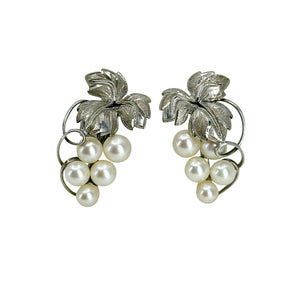 Vintage Cluster Engraved Grape Akoya Saltwater Cultured Pearl Screwback Earrings- Sterling Silver