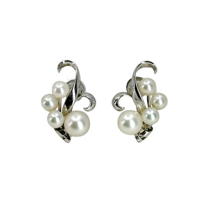 Swirl Mikimoto Mid Century Cluster Akoya Saltwater Cultured Pearl Vintage Screwback Earrings- Sterling Silver