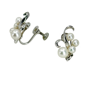 Swirl Mikimoto Mid Century Cluster Akoya Saltwater Cultured Pearl Vintage Screwback Earrings- Sterling Silver