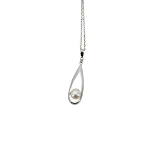 Modernist Drop Mikimoto Saltwater Akoya Cultured Pearl Necklace Vintage Designer- Sterling Silver