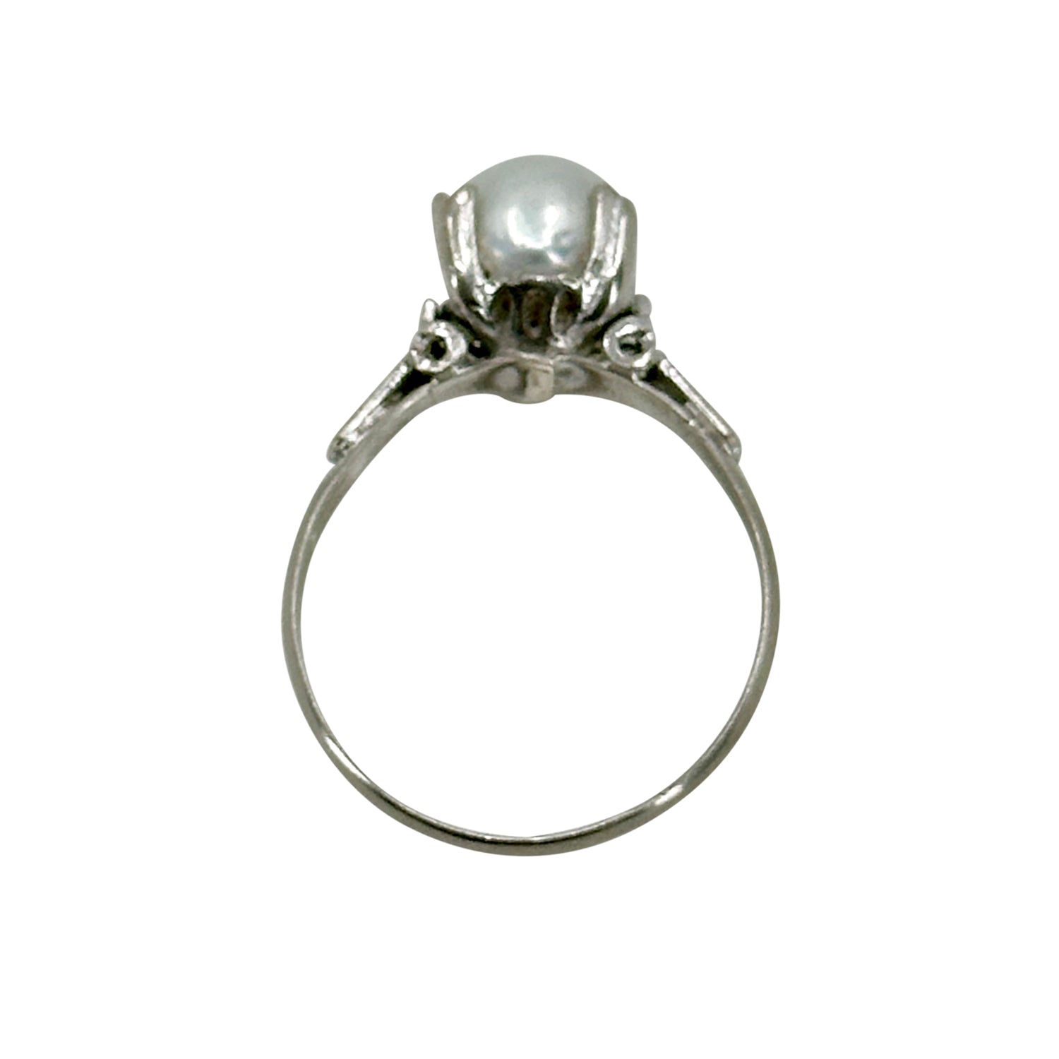 Light Gray Retro Japanese Saltwater Akoya Cultured Pearl Solitaire Ring- Sterling Silver Sz 6