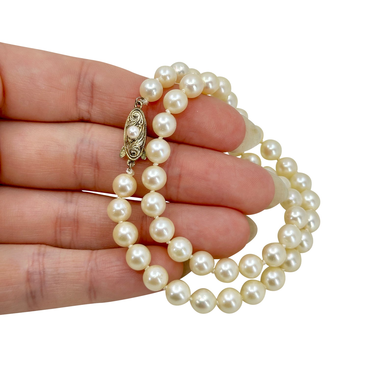 Choker Vintage Japanese Saltwater Akoya Cultured Pearl Necklace - Sterling Silver Gold Filled 13.75 Inch