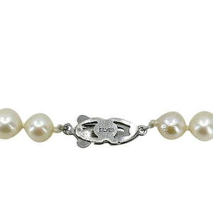 Retro Modernist Vintage Japanese Saltwater Akoya Cultured Pearl Choker Necklace - Sterling Silver 15.50 Inch