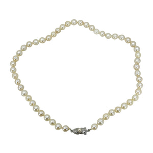 Retro Modernist Vintage Japanese Saltwater Akoya Cultured Pearl Choker Necklace - Sterling Silver 15.50 Inch