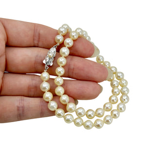 Retro Modernist Vintage Japanese Saltwater Akoya Cultured Pearl Choker Necklace - Sterling Silver 15.50 Inch