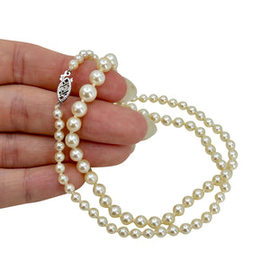 Quality Retro Japanese Saltwater Akoya Cultured Pearl Graduated Vintage Necklace - 10K White Gold 18.50 Inch