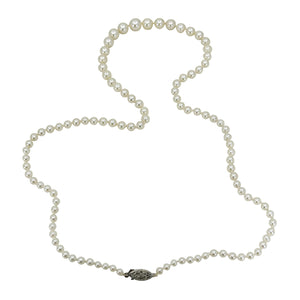 Graduated Mid Century Floral Japanese Saltwater Akoya Cultured Pearl Vintage Necklace - 14K White Gold 20.50 Inch