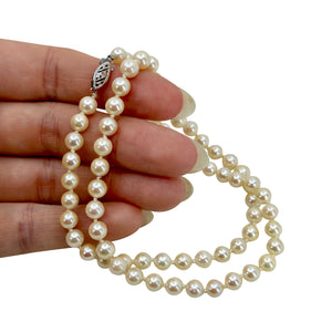 Pink Mid Century Japanese Saltwater Akoya Cultured Pearl Vintage Necklace - 10K White Gold 18.50 Inch