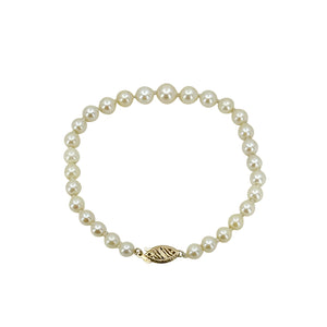 Vintage Graduated Mid Century Japanese Saltwater Akoya Cultured Pearl Bracelet- 14K Yellow Gold
