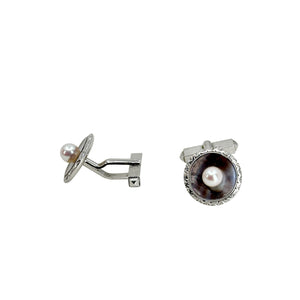 Mid Century Mikimoto Designer Men's Japanese Saltwater Akoya Cultured Pearl Cufflinks Original Box- Sterling Silver