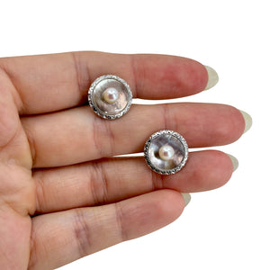 Mid Century Mikimoto Designer Men's Japanese Saltwater Akoya Cultured Pearl Cufflinks Original Box- Sterling Silver