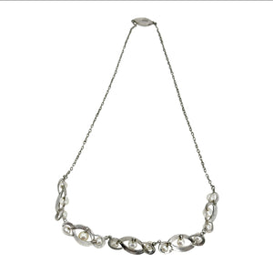 Twisted Infinity Vintage Japanese Saltwater Akoya Cultured Pearl Mid Century Necklace- Sterling Silver 16 Inch