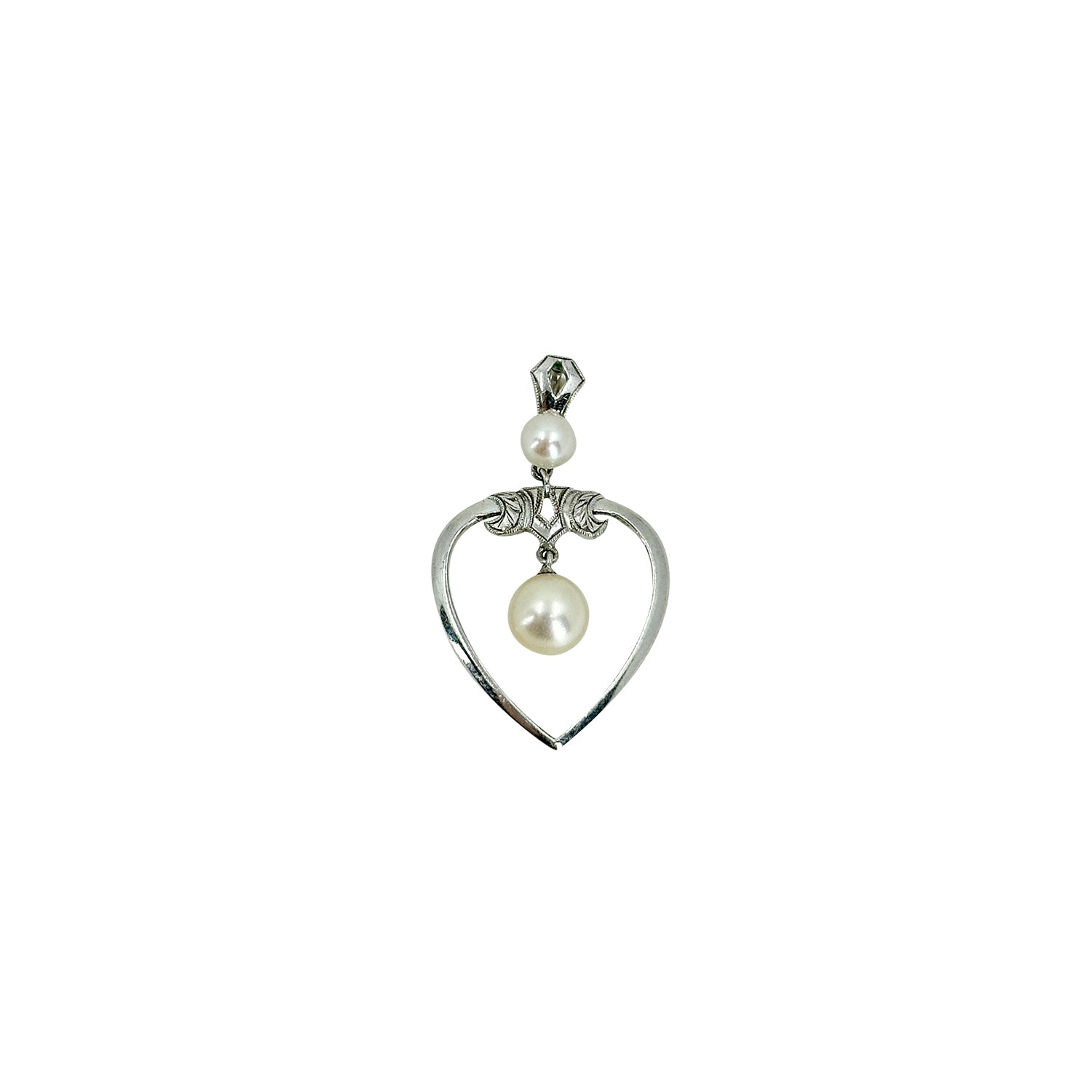 Engraved Vintage Designer Mikimoto Heart Saltwater Akoya Cultured Pearl Pendant- Sterling Silver