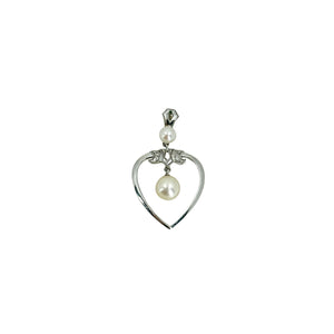 Engraved Vintage Designer Mikimoto Heart Saltwater Akoya Cultured Pearl Pendant- Sterling Silver