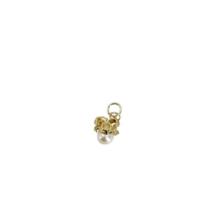 Petite Bow Mid Century Japanese Saltwater Akoya Cultured Pearl Vintage Pendant- 14K Yellow Gold