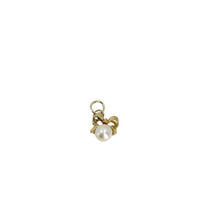 Petite Bow Mid Century Japanese Saltwater Akoya Cultured Pearl Vintage Pendant- 14K Yellow Gold
