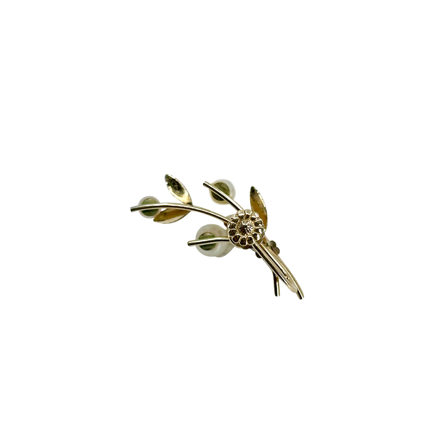Spray Krementz Designer Mid-Century Akoya Saltwater Cultured Pearl Screwback Vintage Leaf Earrings - Gold Filled