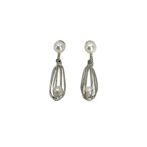 Vintage Cadge Drop Japan Akoya Saltwater Cultured Pearl Screwback Earrings- Sterling Silver