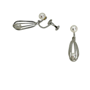 Vintage Cadge Drop Japan Akoya Saltwater Cultured Pearl Screwback Earrings- Sterling Silver