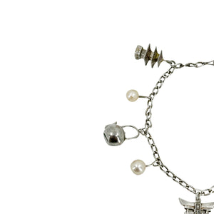 Japan Traveler Saltwater Akoya Cultured Pearl Charm Bracelet Pagoda Fan Tori Tea- Sterling Silver