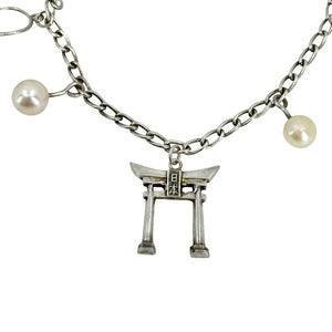 Japan Traveler Saltwater Akoya Cultured Pearl Charm Bracelet Pagoda Fan Tori Tea- Sterling Silver