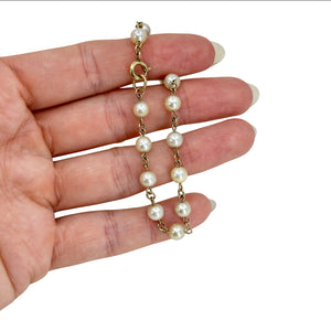 Vintage Chain Japanese Saltwater Akoya Cultured Pearl Vintage Link Bracelet- Yellow Gold Filled